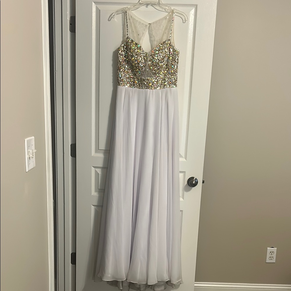 Party Time Formals Gold Sequin White Gown